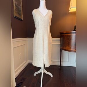 Ann Taylor Cream and Gold Speckle Sequin V-Neck Tweed Sheath Dress Size NWT